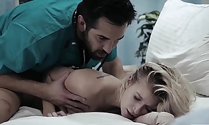 Helpless blonde used by a dirty doctor with enormous feign