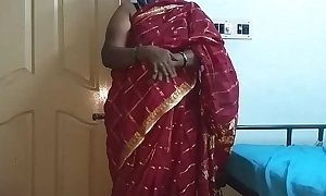 Desi indian tamil telugu kannada malayalam hindi horny dirty slut wife vanitha wearing cherry red colour saree showing big boobs and shaved pussy press eternal boobs press nip rubbing pussy masturbation