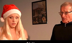 Dirty teen light-complexioned hard ass slapped by santa claus
