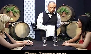 Horny chicks tease coupled with be hung up on a titillating winery waiter