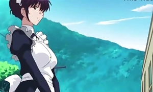 Busty hentai maid gives a lusty blowjob thither her master